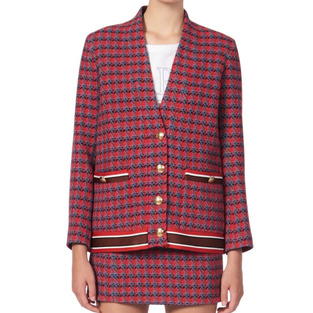 Women's Red Sheni Tweed Check Blazer